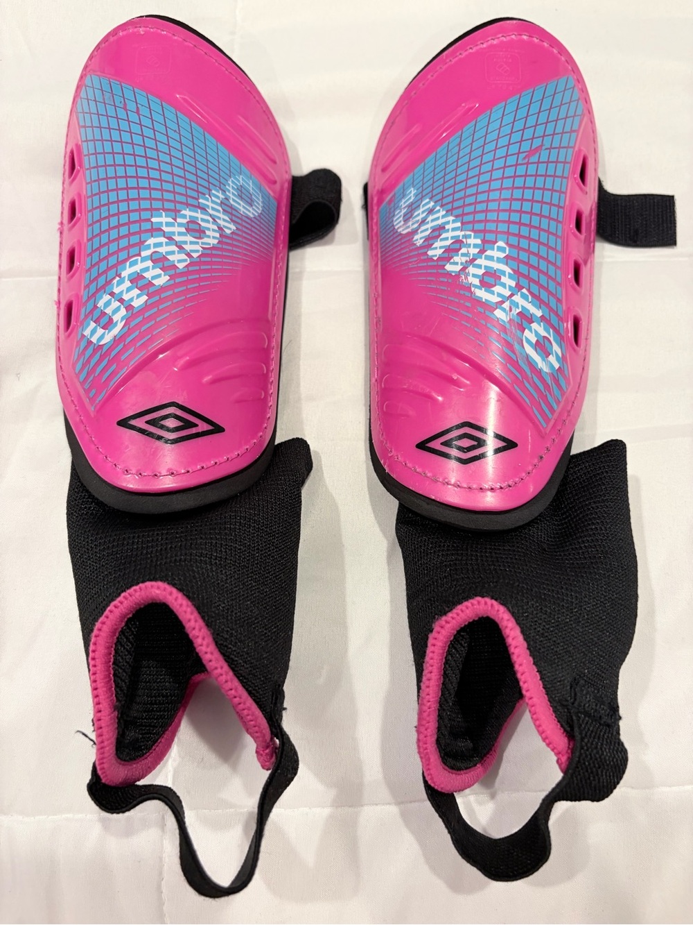 Umbro Pink and Blue Youth Soccer Shin Guards